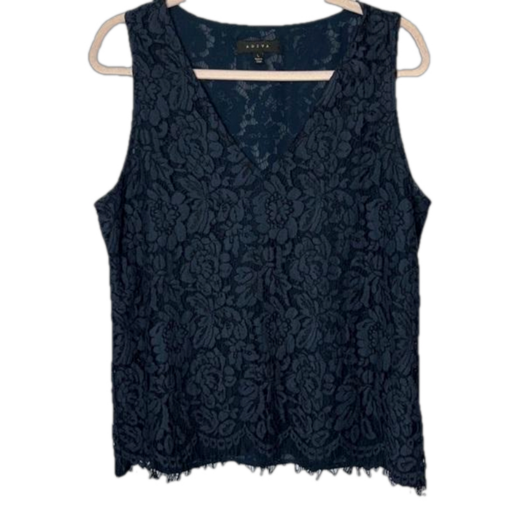 Adiva Navy Lace Sleeveless Top